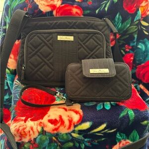 Vera Bradley Black Quilted Bag and Wallet Set